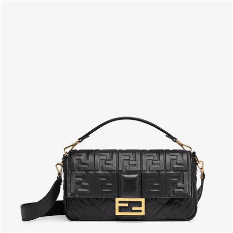 fendi black leather shopper bag|baguette bag fendi.